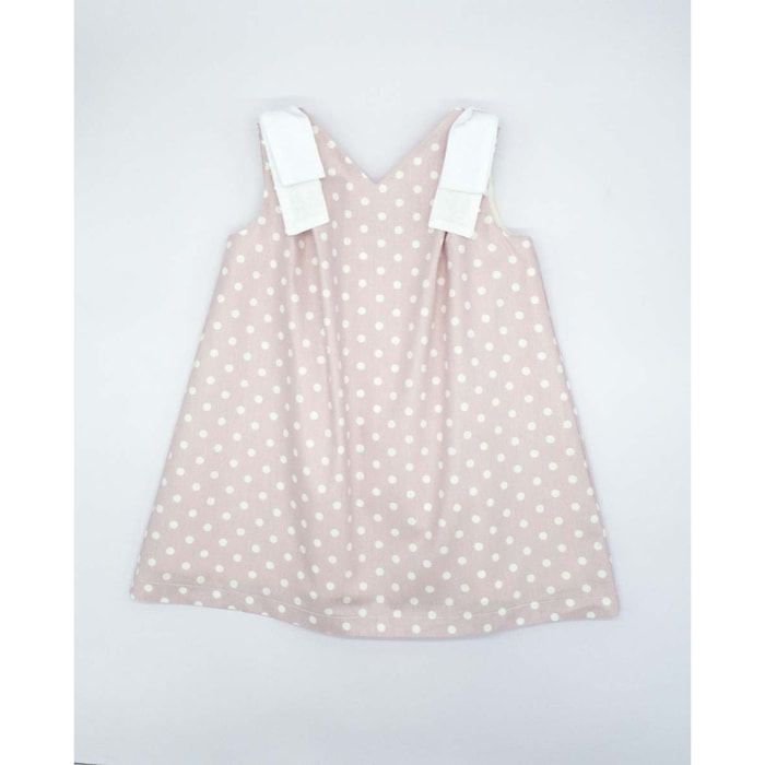 VESTIDO DE LUNARES CON ESCOTE EN PICO LAZOS EN BLANCO