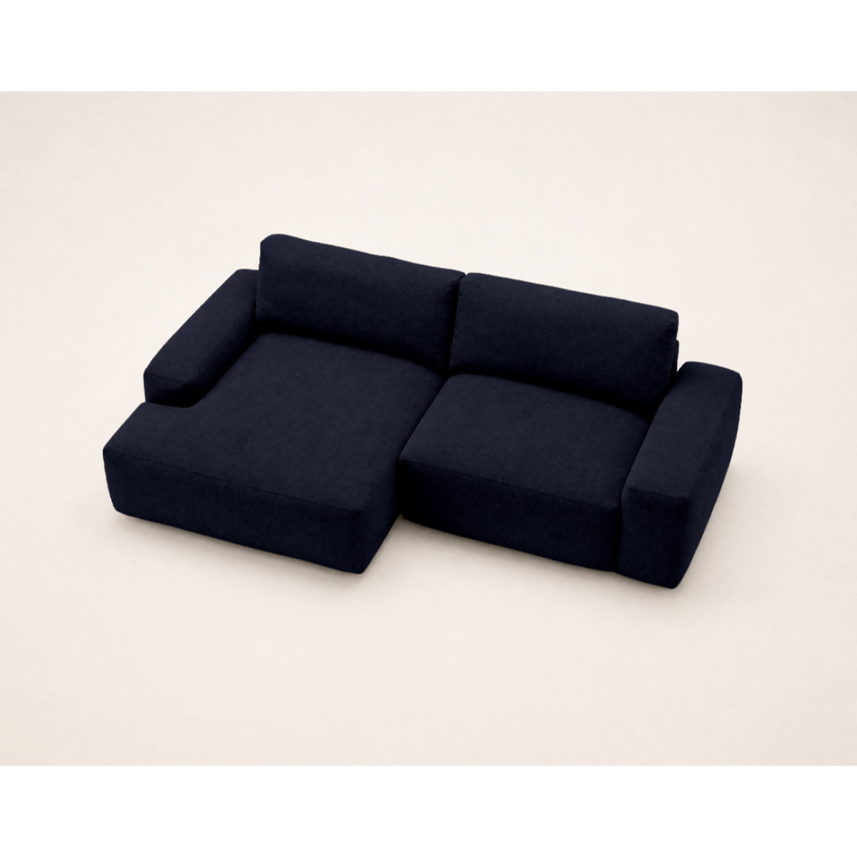 Tama - Canapé d'angle gauche 4 places convertible avec coffre en tissu - Bleu marine
