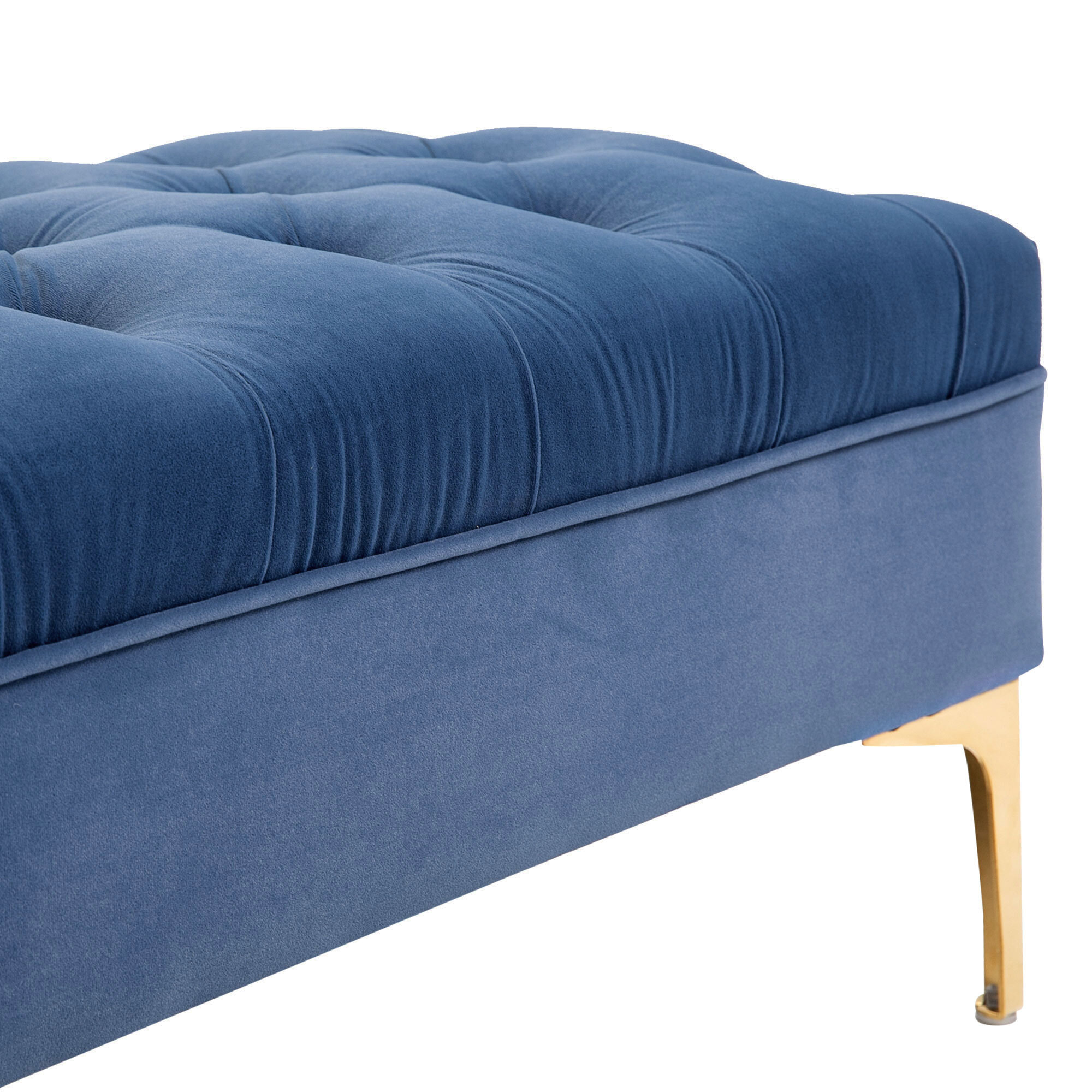 Banc banquette capitonnée style classique chic dim. 118L x 45l x 42H cm piètement métal doré velours bleu roi