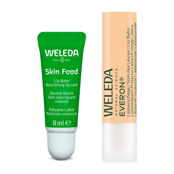 WELEDA - DUO rituel soins des lèvres - Baume lèvres Skin food + Soin des lèvres Everon  - Certifié Natrue* -  et tube 4 8g