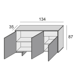 Credenza Dbakayok, Madia da salotto, Buffet da soggiorno a 3 ante e 1 cassetto, 100% Made in Italy, 134x35h87 cm, Bianco e Cemento