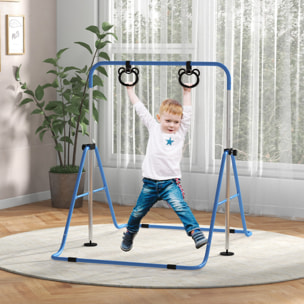 Barra de Gimnasia para Niños con Altura Ajustable en 5 Niveles y Anillos, Barra de Entrenamiento de Gimnasia Plegable en Casa, Azul