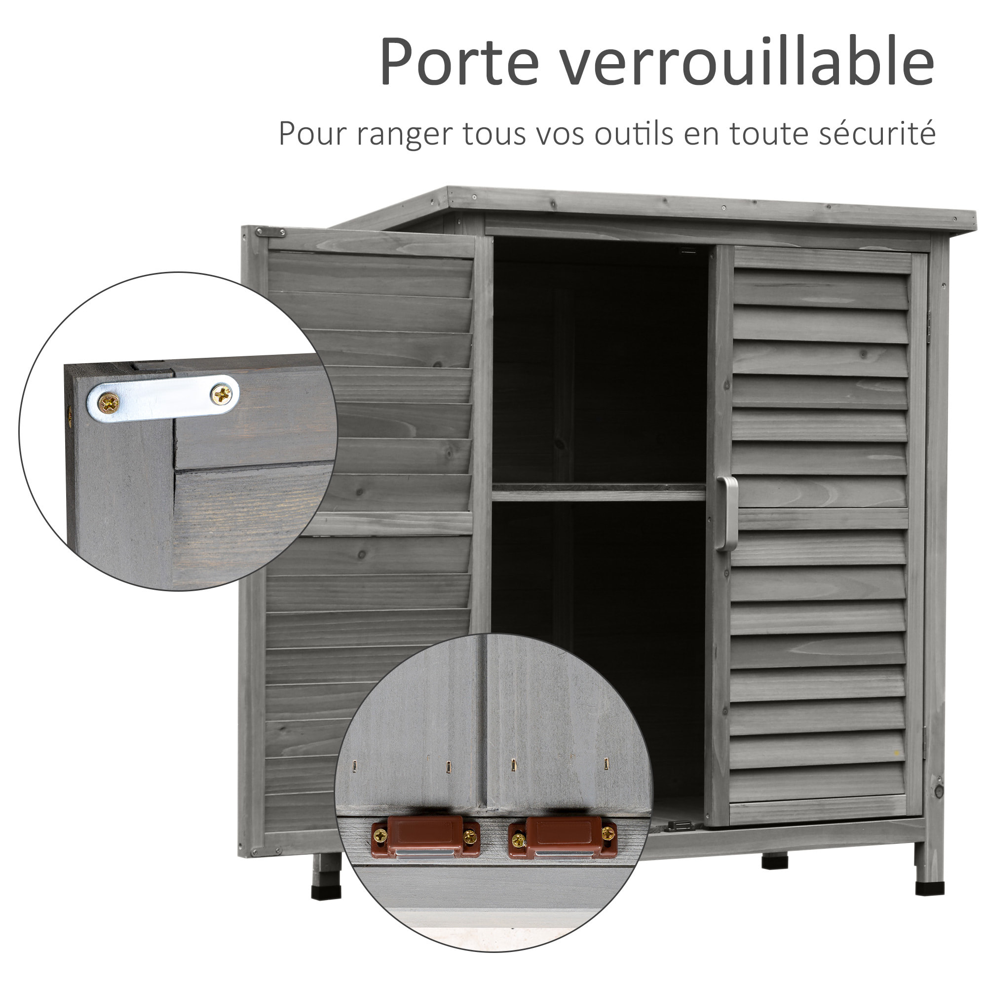 Armoire de jardin abri jardin remise pour outils sur pied dim. 87L x 46l x 96H cm étagère portes persiennes toit bitumé bois sapin autoclave gris