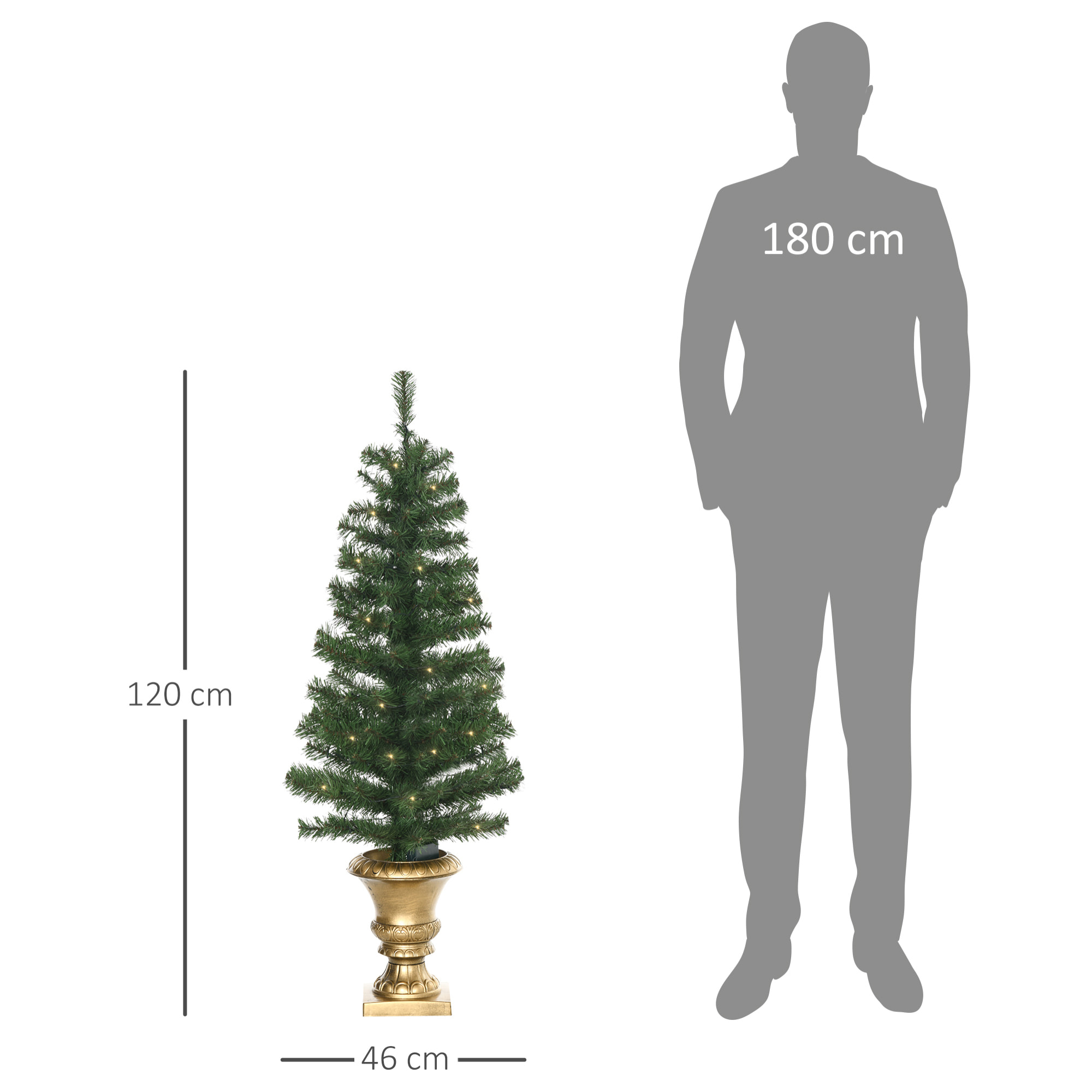 HOMCOM Albero di Natale Artificiale da 120cm con 60 Luci LED e 140 Rami per Interni, Verde