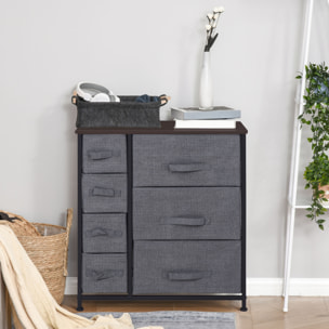 Meuble de rangement commode design 64L x 30l x 71H cm 7 tiroirs métal MDF non tissé noir