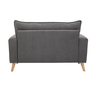 Canapé scandinave 2 places en tissu effet velours gris clair et bois clair JONAS