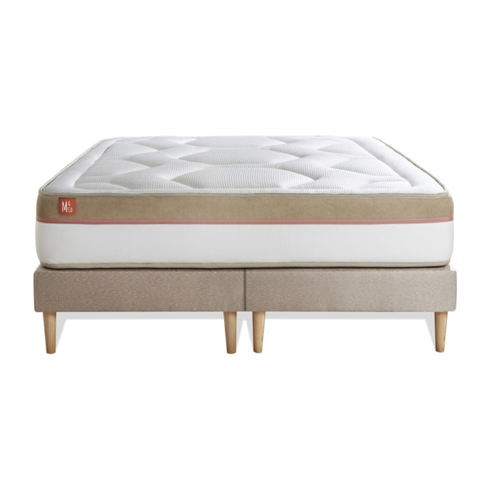Ensemble - Matelas Mémoire de forme 30cm d'épaisseur - 7 zones de confort - Confort ferme - Sommier tapissier monobloc - 2 places