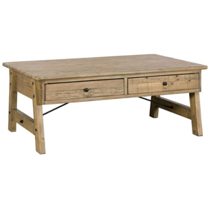 Table basse avec rangement bois recyclé clair tréteaux SALERNE