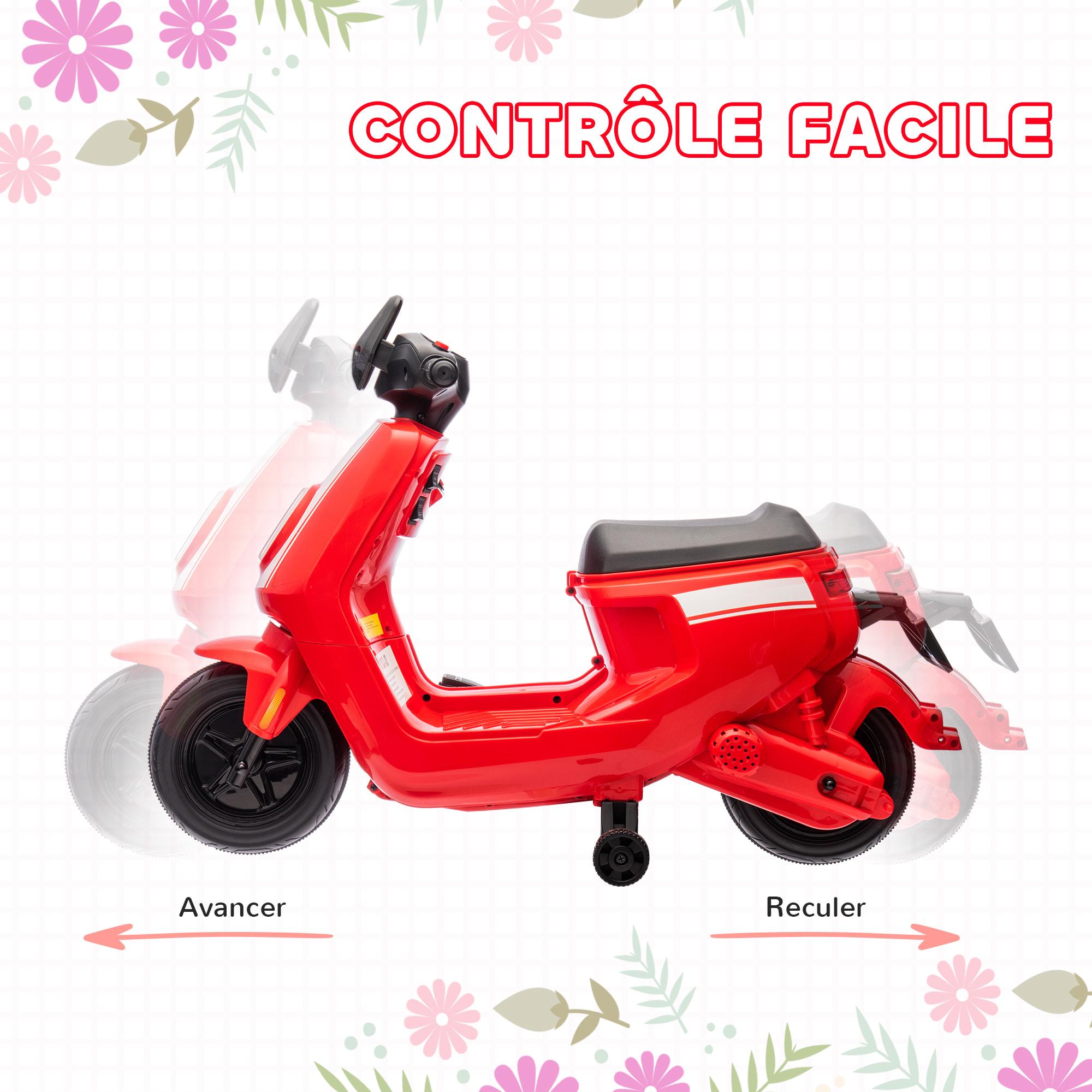 Vespa scooter électrique enfants moto porteur pour enfants 6 V, 2 moteurs puissant, vitesse max. 3 km/h, phare et musique, marche avant/arrière, roues d'entraînement, 18 à 36 mois, rouge