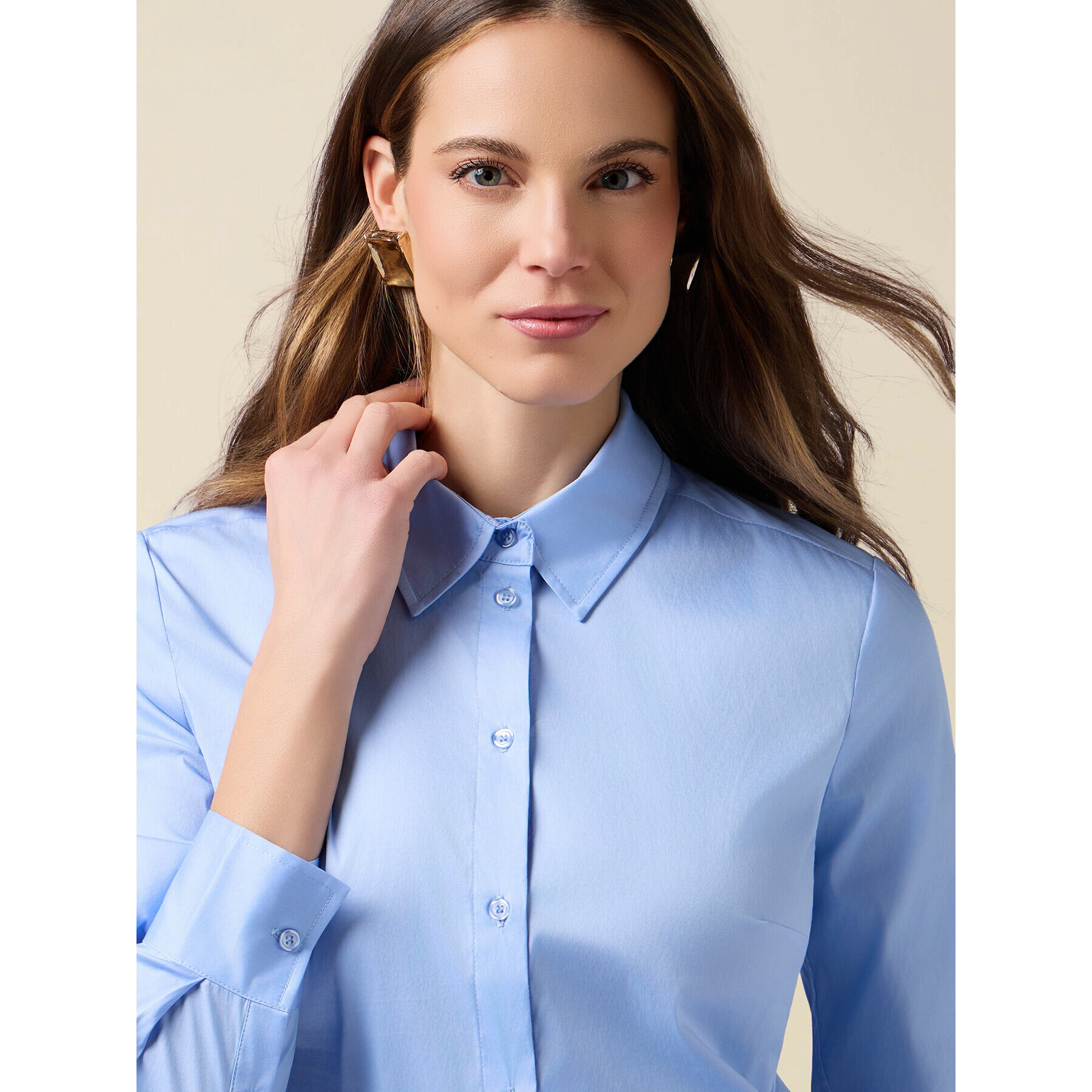 Oltre - Camicia basic in popeline - Azzurro