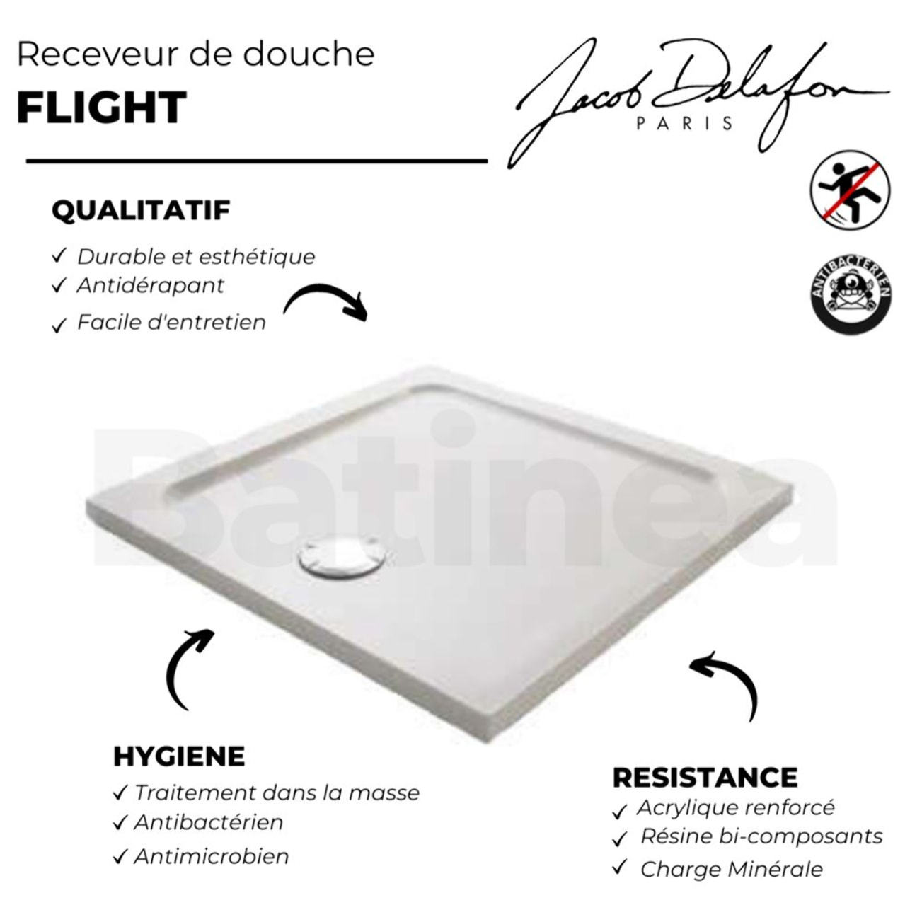 Receveur douche antidérapant Flight carré extra-plat 100 x 100