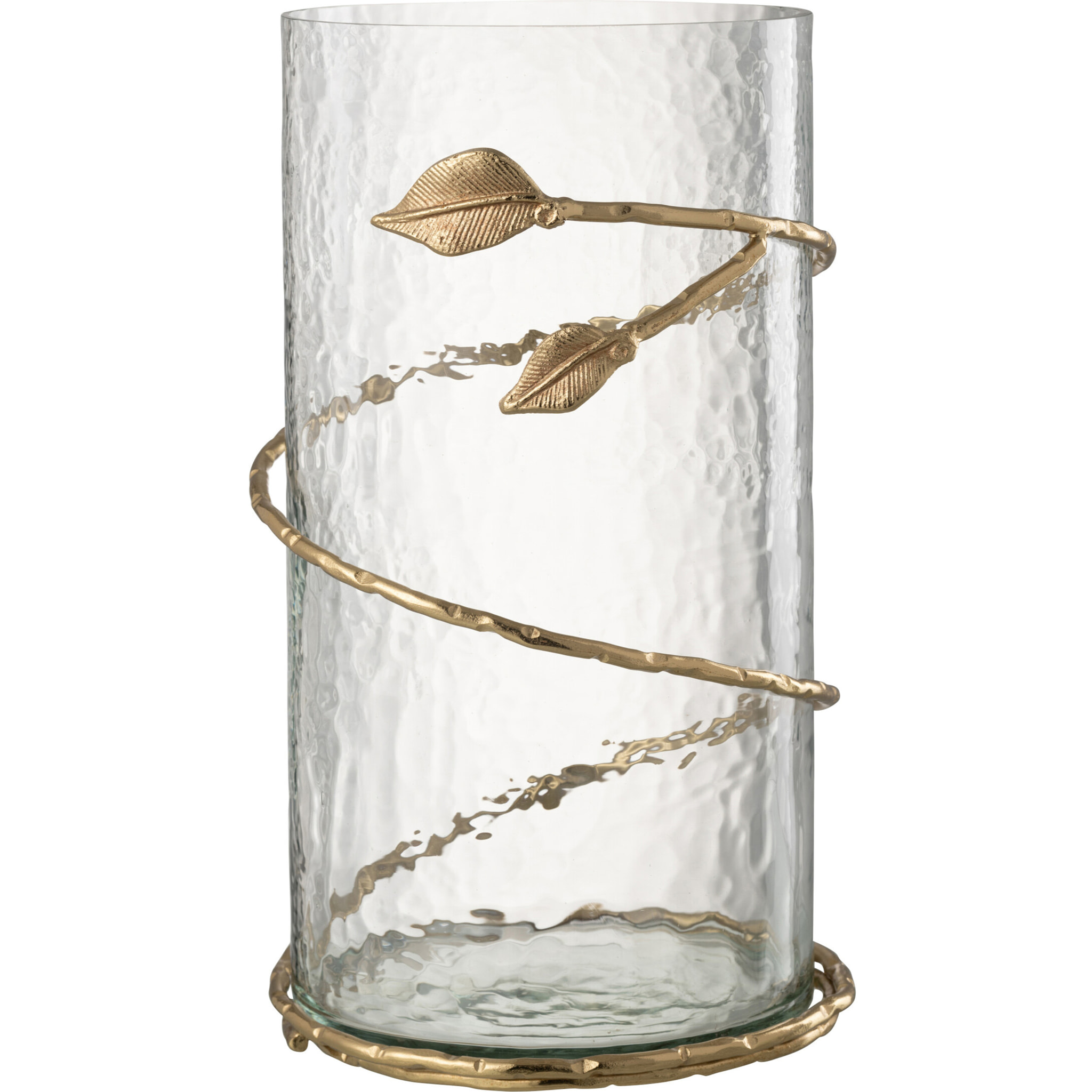 J-Line vase Feuillelong - verre//acier - transaprent/or - 34 cm de hauteur