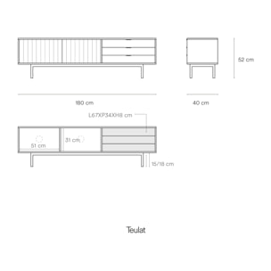 Mueble de televisión Sierra 2 puertas y 3 cajones blanco y roble