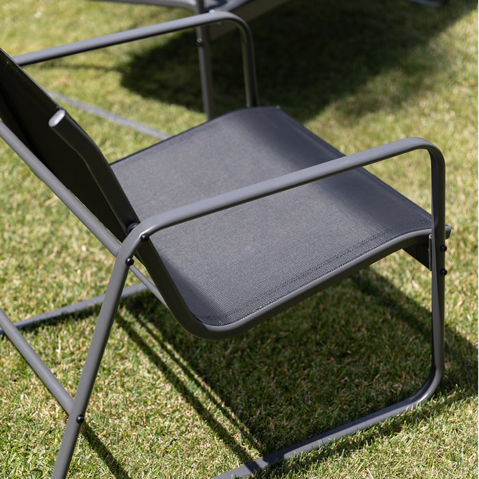 Conjunto de jardín 4 plazas, mesa centro+sofá+sillones de acero negro