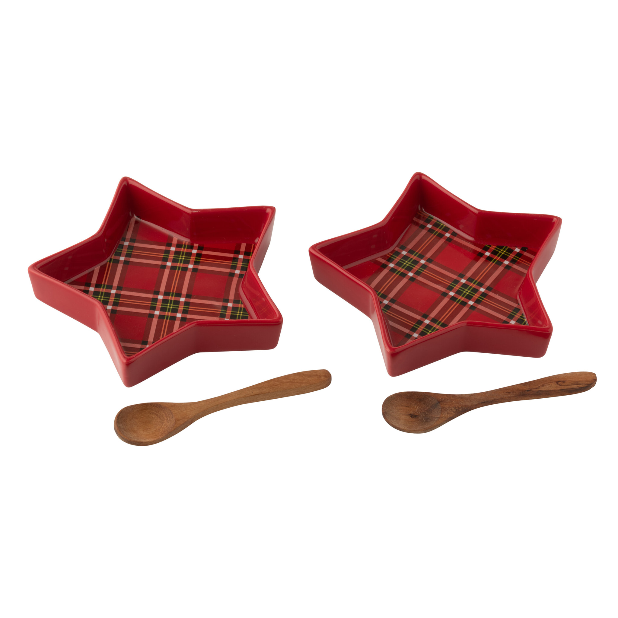 J-Line plat Plaid Étoile - céramique - rouge - boîte de 2