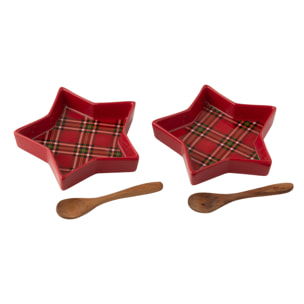 J-Line plat Plaid Étoile - céramique - rouge - boîte de 2