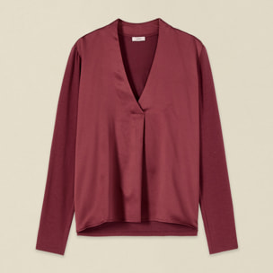Oltre - T-shirt bimaterica maniche lunghe - Bordeaux