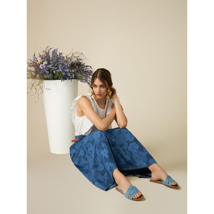 Oltre - Falda midi efecto denim estampado - Azul