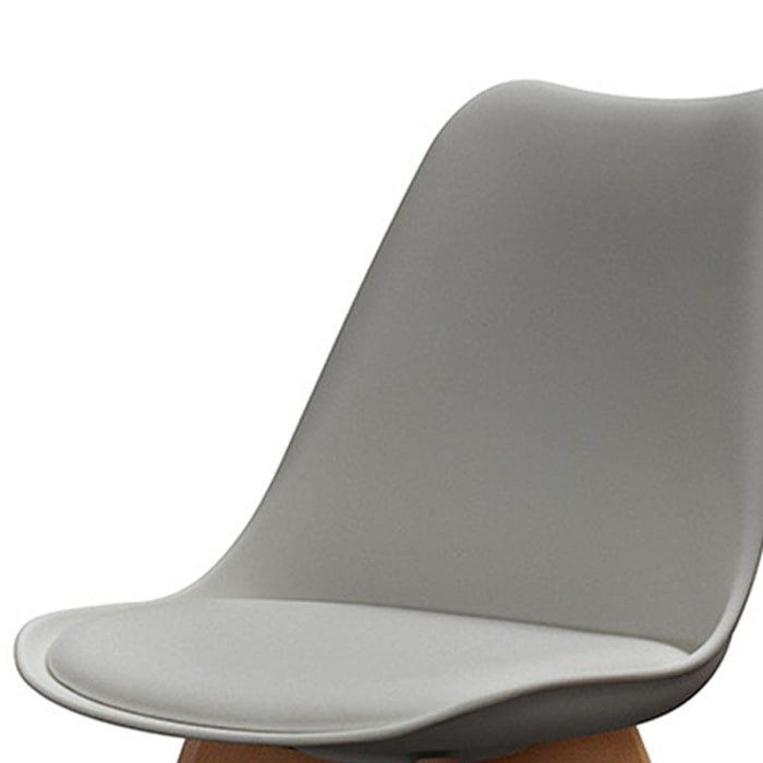 Set di 4 sedie WYNWOOD in polipropilene grigio, cuscino ecopelle, gambe in legno di faggio, 47x52x82 cm
