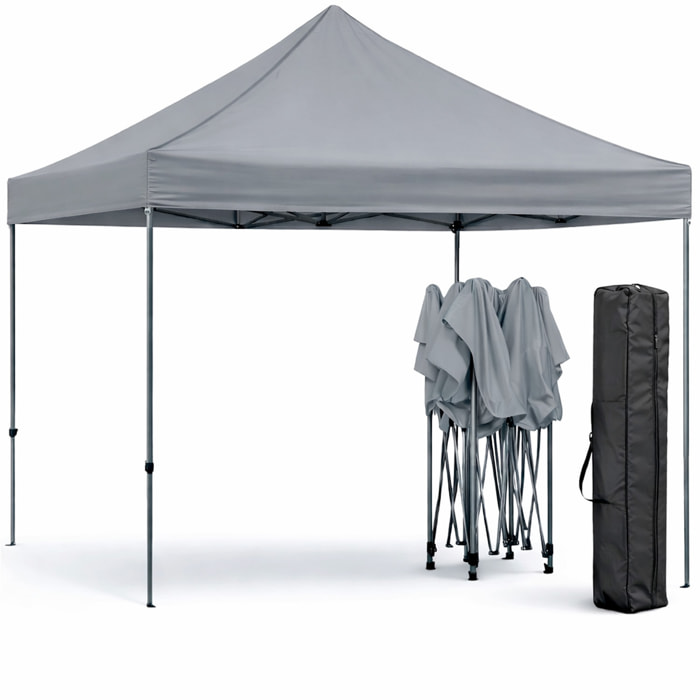 Gazebo Professionale 3x3 M Richiudibile Automatico In Acciaio Con Telo Oxford 1200D PVC Impermeabile e Anti UV A Fisarmonica con Sacche Grigio
