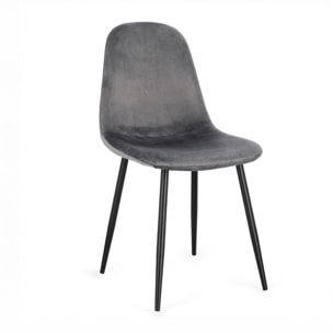 Set di 4 sedie SALAMANCA in tessuto effetto velluto grigio e gambe nere