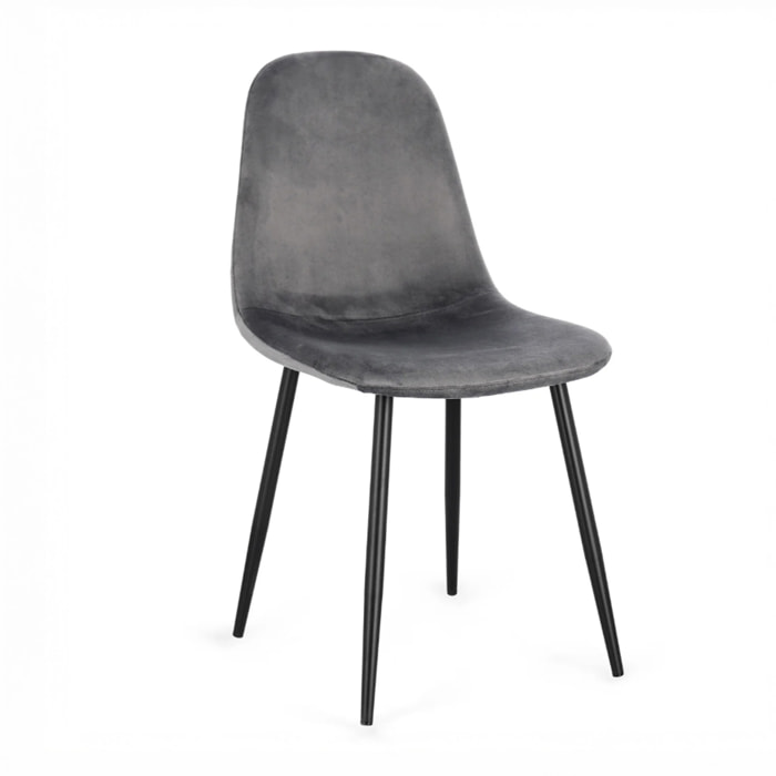 Set di 4 sedie SALAMANCA in tessuto effetto velluto grigio e gambe nere