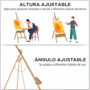 Caballete de Pintura Plegable, 235 cm, Caballete de Madera con Altura y Ángulo Ajustables, Estante Inferior, para Adultos, Artistas, Pintor, Estudiantes, Natural