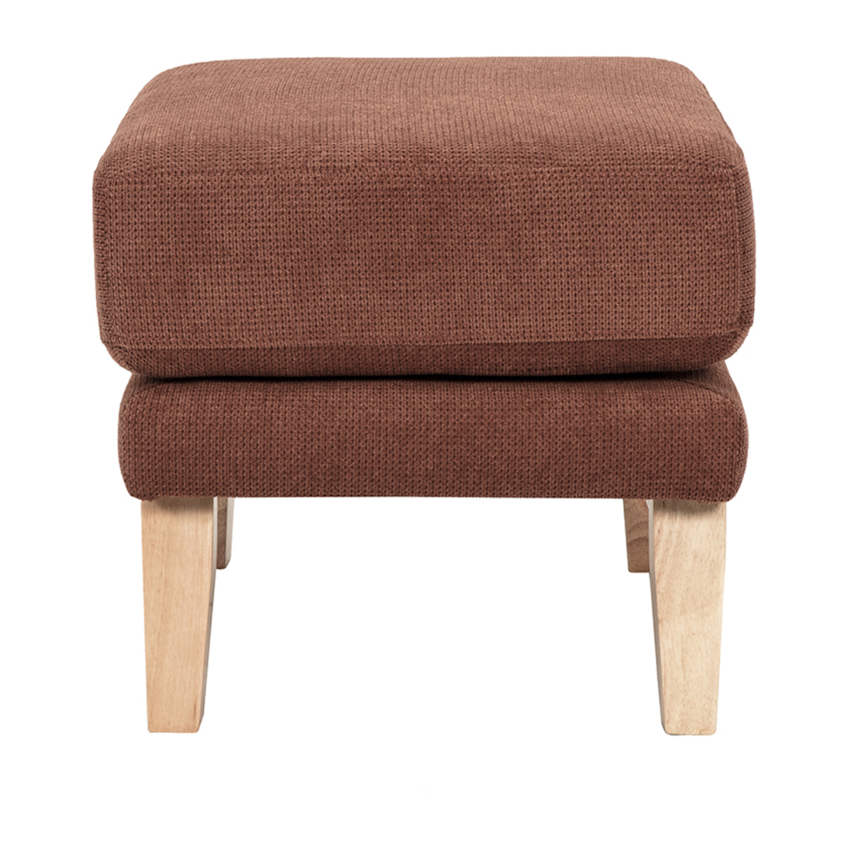 Pouf repose-pieds scandinave en tissu chenille terre brûlée et bois clair OSLO