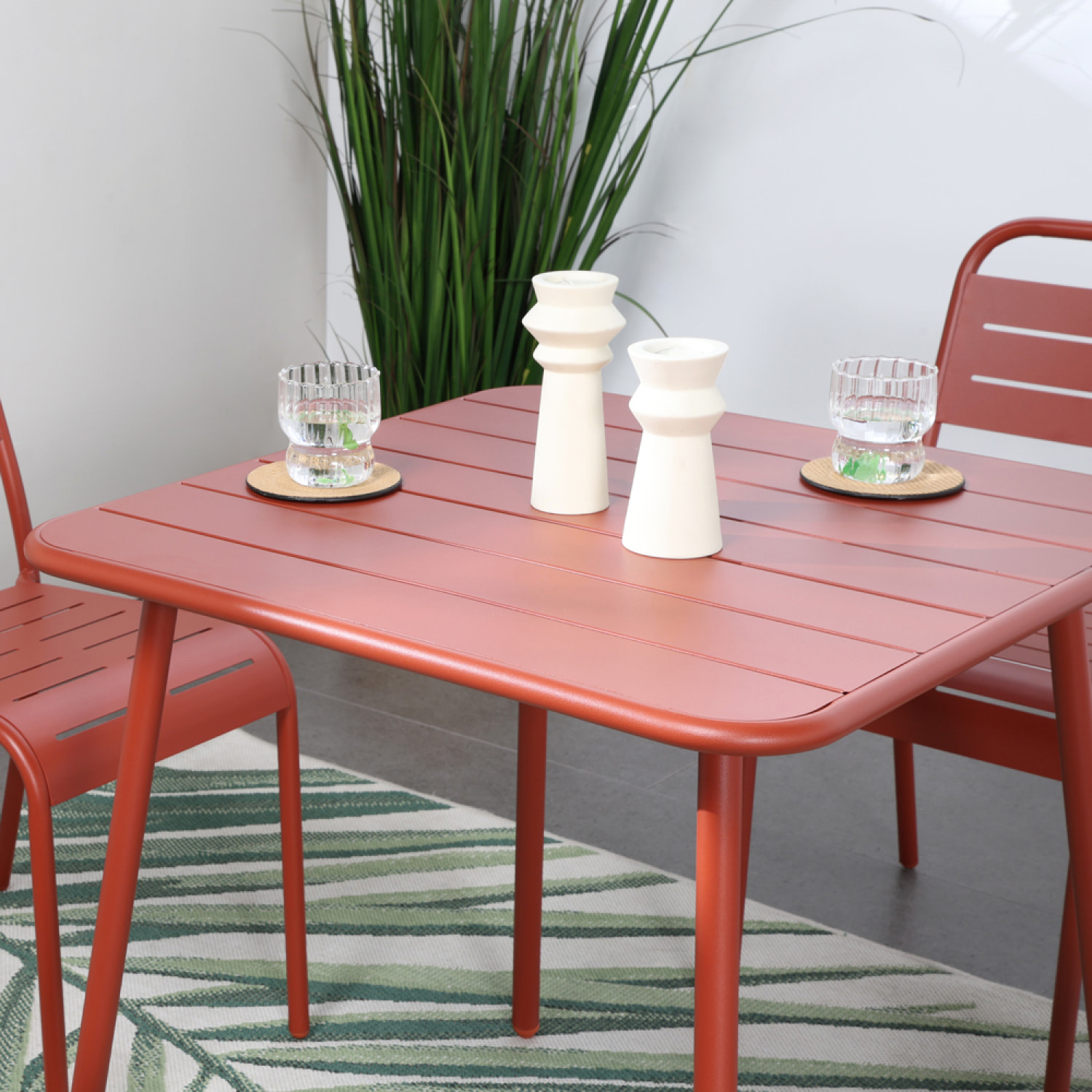 EVORA Table salon de jardin repas 4 places 70x70cm terracotta