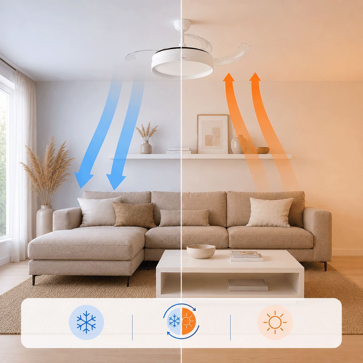 Ventilador de Techo con Luz LED y 4 Aspas Retráctiles Keteez InnovaGoods Blanco 72 W Ø49-104 cm