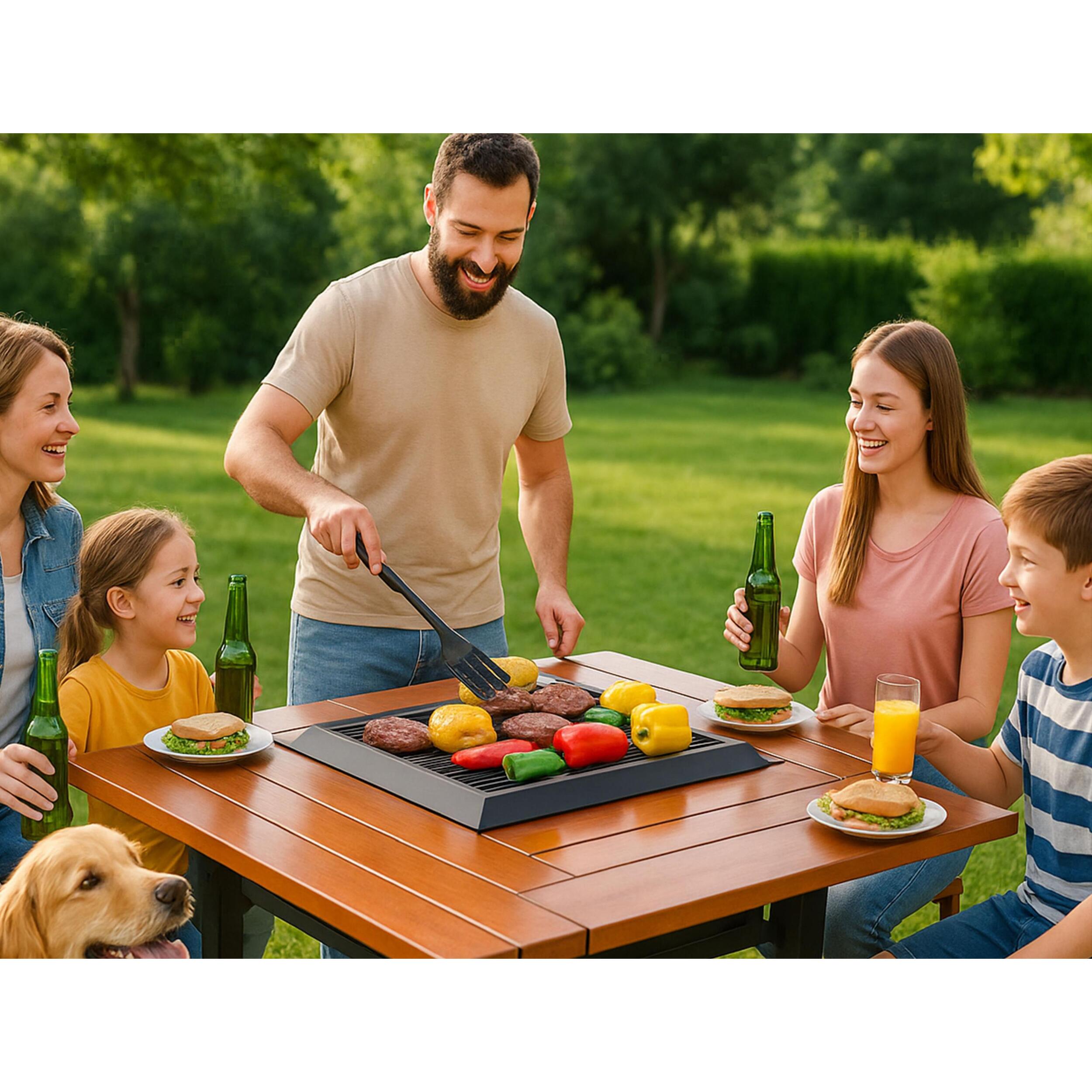 Table de barbecue avec gril et plateau en bois