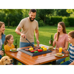 Table de barbecue avec gril et plateau en bois