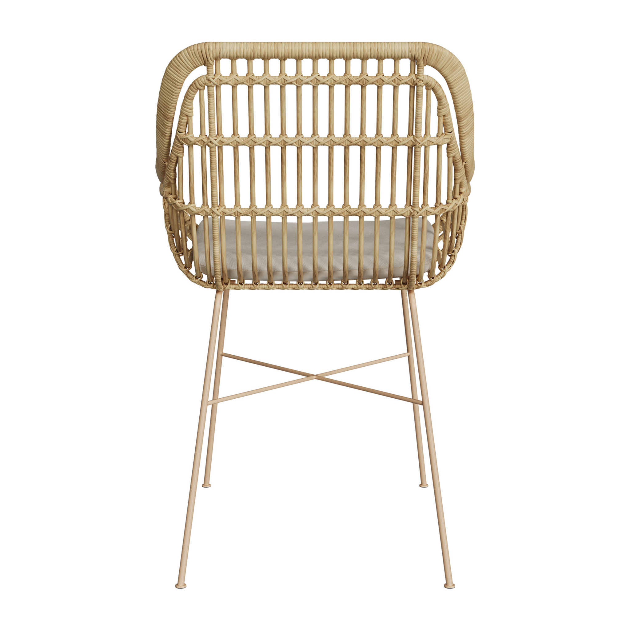 Chaise en rotin, coussin en tissu et pieds en métal beige - Chiloe