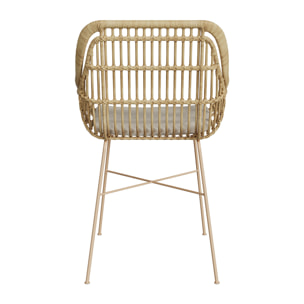 Chaise en rotin, coussin en tissu et pieds en métal beige - Chiloe
