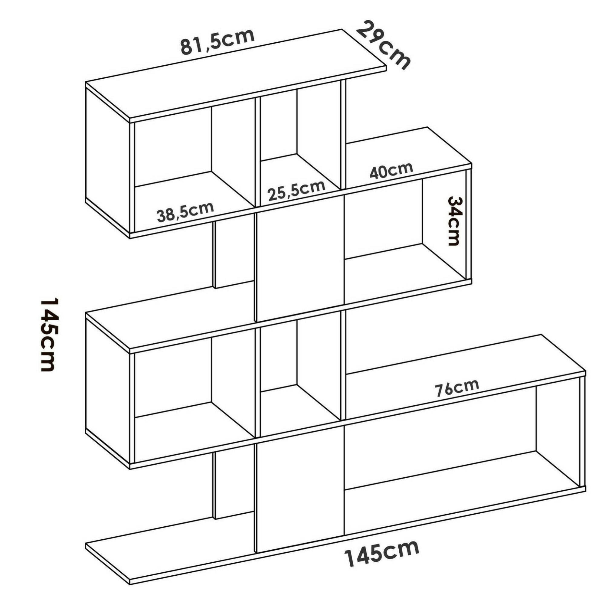 Libreria Moneglia, Scaffale da ufficio multiuso, Mobile biblioteca portalibri a 4 ripiani, 145x29h145 cm, Bianco e Rovere