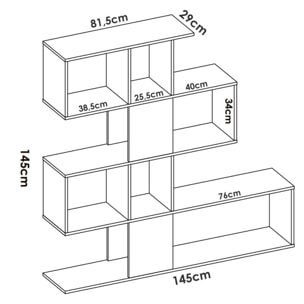 Libreria Moneglia, Scaffale da ufficio multiuso, Mobile biblioteca portalibri a 4 ripiani, 145x29h145 cm, Bianco e Rovere