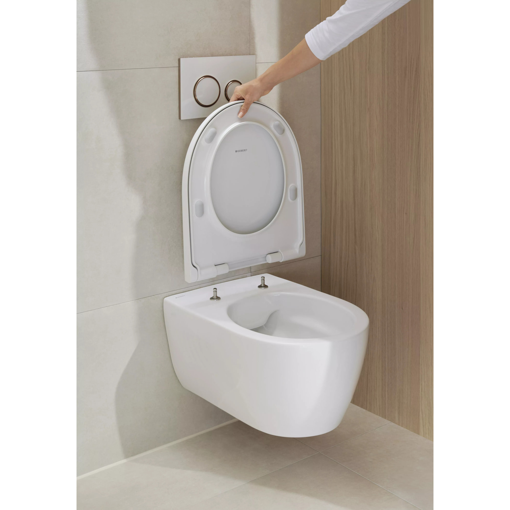 Pack WC Bati-support Geberit Duofix + WC sans bride Geberit iCon + Abattant softclose + Plaque blanche (iConGeb3-SP)