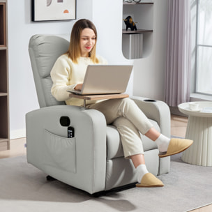 Sillón de Masaje con 8 Puntos de Masaje Sillón Relax Eléctrico Sofá Relax con 4 Modos Reclinación 145° Mando a Distancia Mesita 2 Bolsillos Laterales y Posavasos 77x93x105 cm Gris Claro