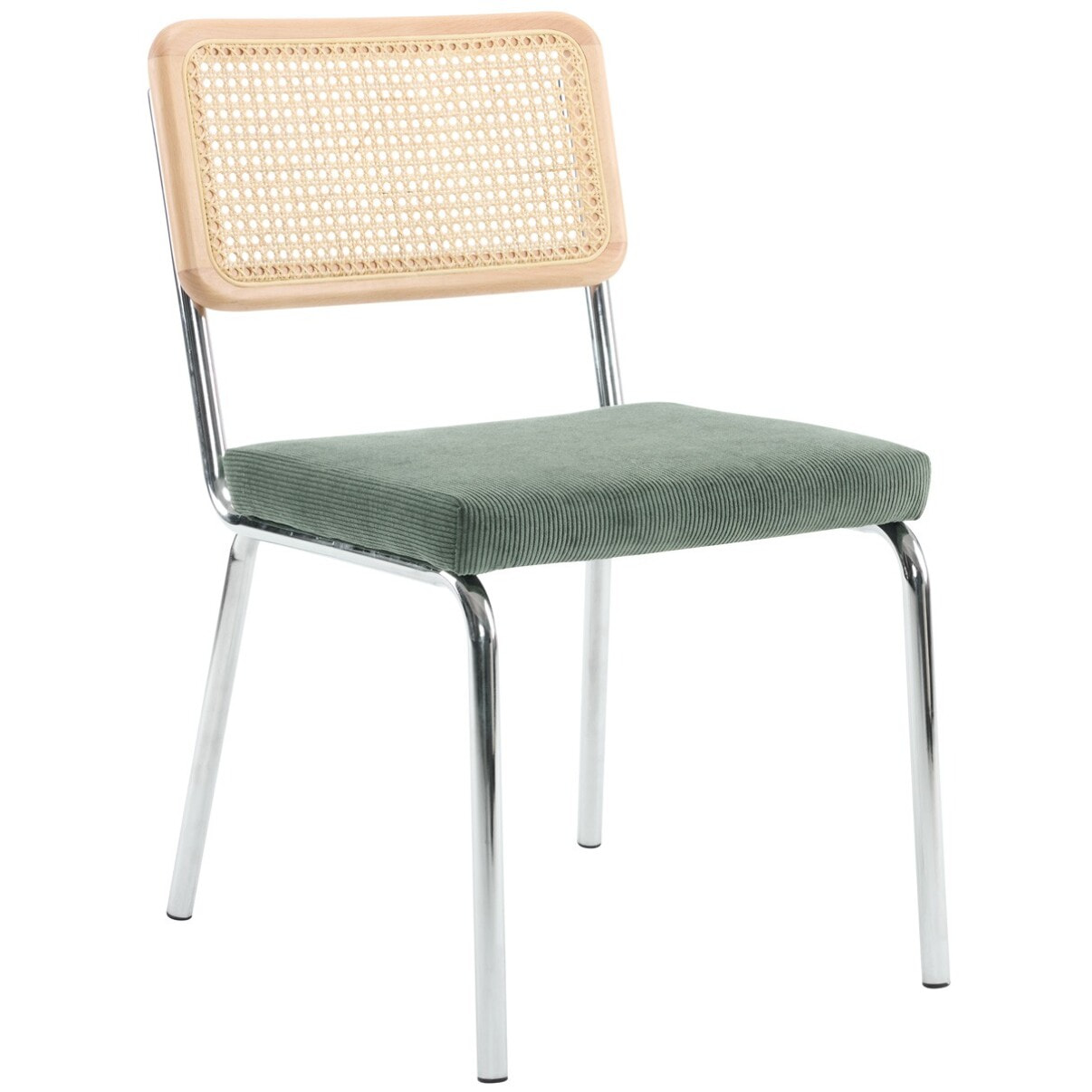 Lot de 2 chaises chromées, cannage et velours côtelé - PAULA