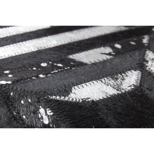 Pouf Spark in pelle con trama a rombi argento