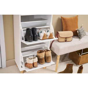 Meuble à chaussures scandinave blanc et bois 3 casiers L47 cm MITRAA