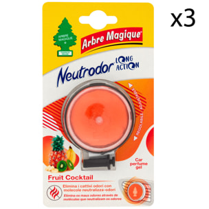 3x Arbre Magique Neutrodor Profumatore per Auto in Gel Fragranza Fruit Cocktail Lunga Durata