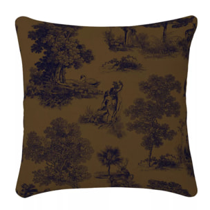 Housse de coussin lin & coton 165 g/m² imprimé marron noir Poesie laiton