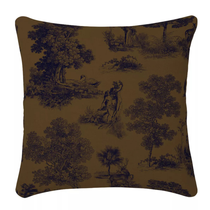 Housse de coussin lin & coton 165 g/m² imprimé marron noir Poesie laiton