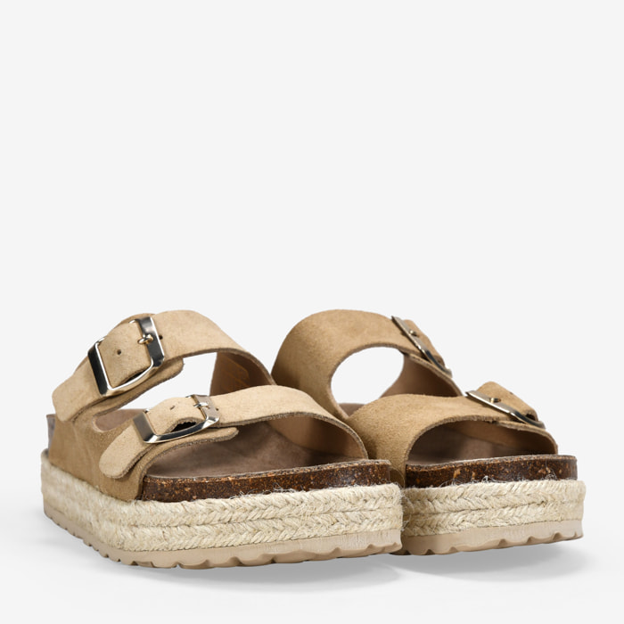 Sandalias de esparto arena en serraje piel