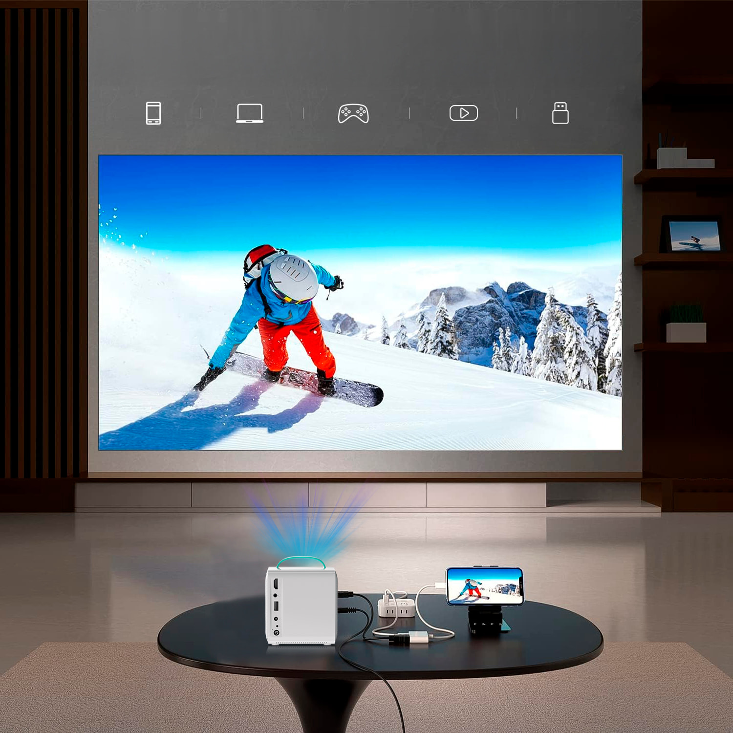 Proyector de video para niños, con entradas HDMI y USB. Resolución compatible HD1080P.