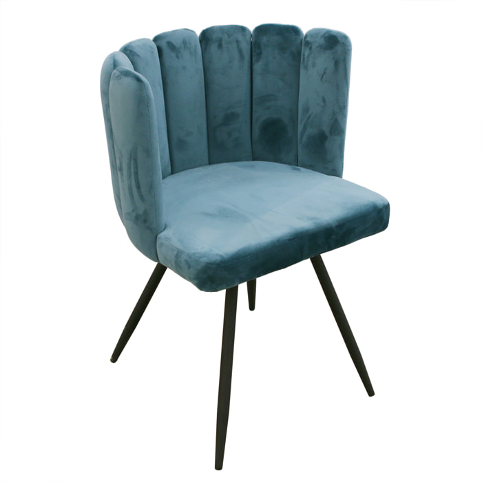 Chaise Ariel Velours Bleu Canard - Lot De 2