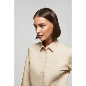 Camicia in popeline Slim Fit beige con ricamo Rigby Go