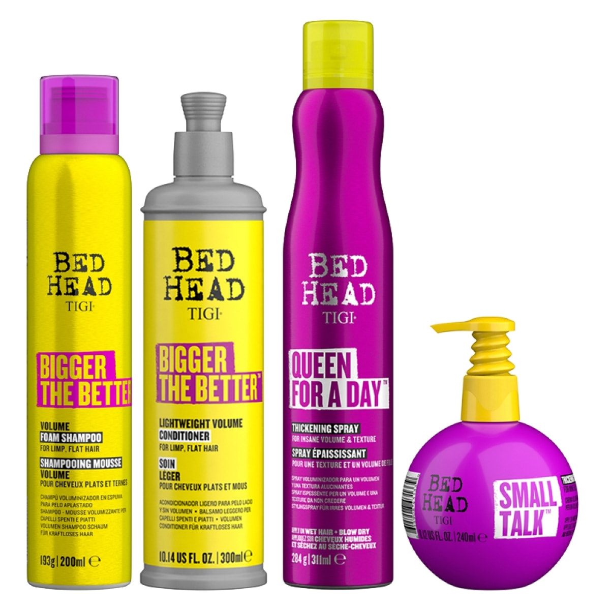 TIGI Kit Bed Head Volume Bigger Shampoo + Conditioner + Queen For A Day Spray + Small Talk