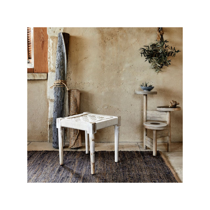 Tabouret tissé en corde blanc cassé 40x40cm - AGNEL 285